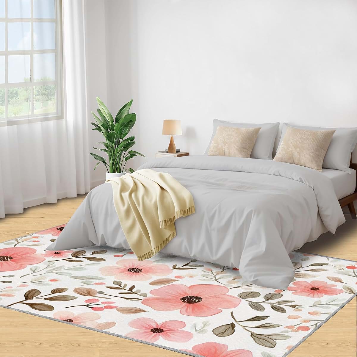 HYGIUID Florals Area Rugs 4x5 - Florals Rug for Entryway, Flowers Washable Entry Way Rugs Kids Carpet for Inside House