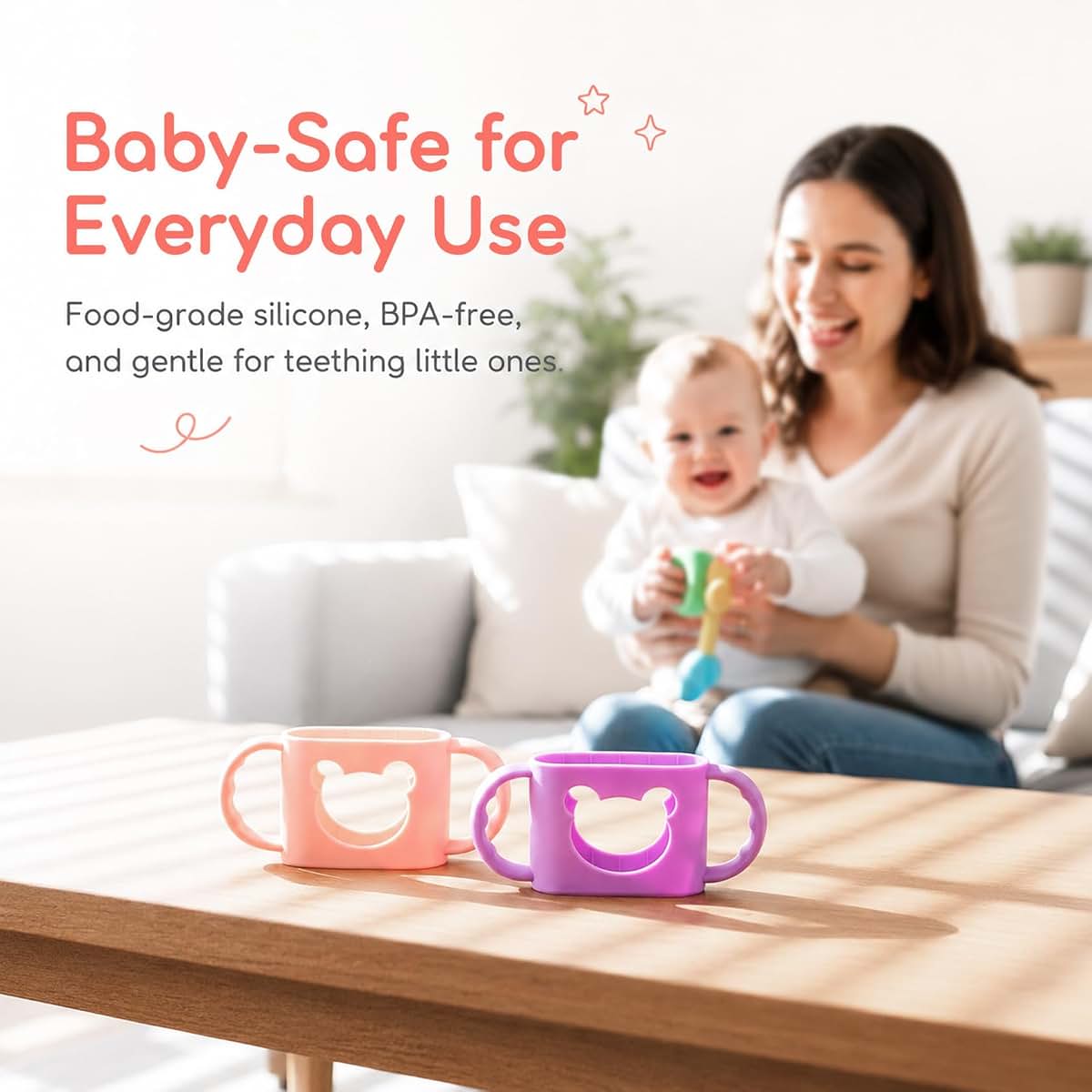 Aelop Silicone Baby Bottle Handles for Wide-Neck Bottles, Pink and Purple Bear Design, 2-Pack (photo 4)