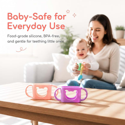 Aelop Silicone Baby Bottle Handles for Wide-Neck Bottles, Pink and Purple Bear Design, 2-Pack (photo 4)