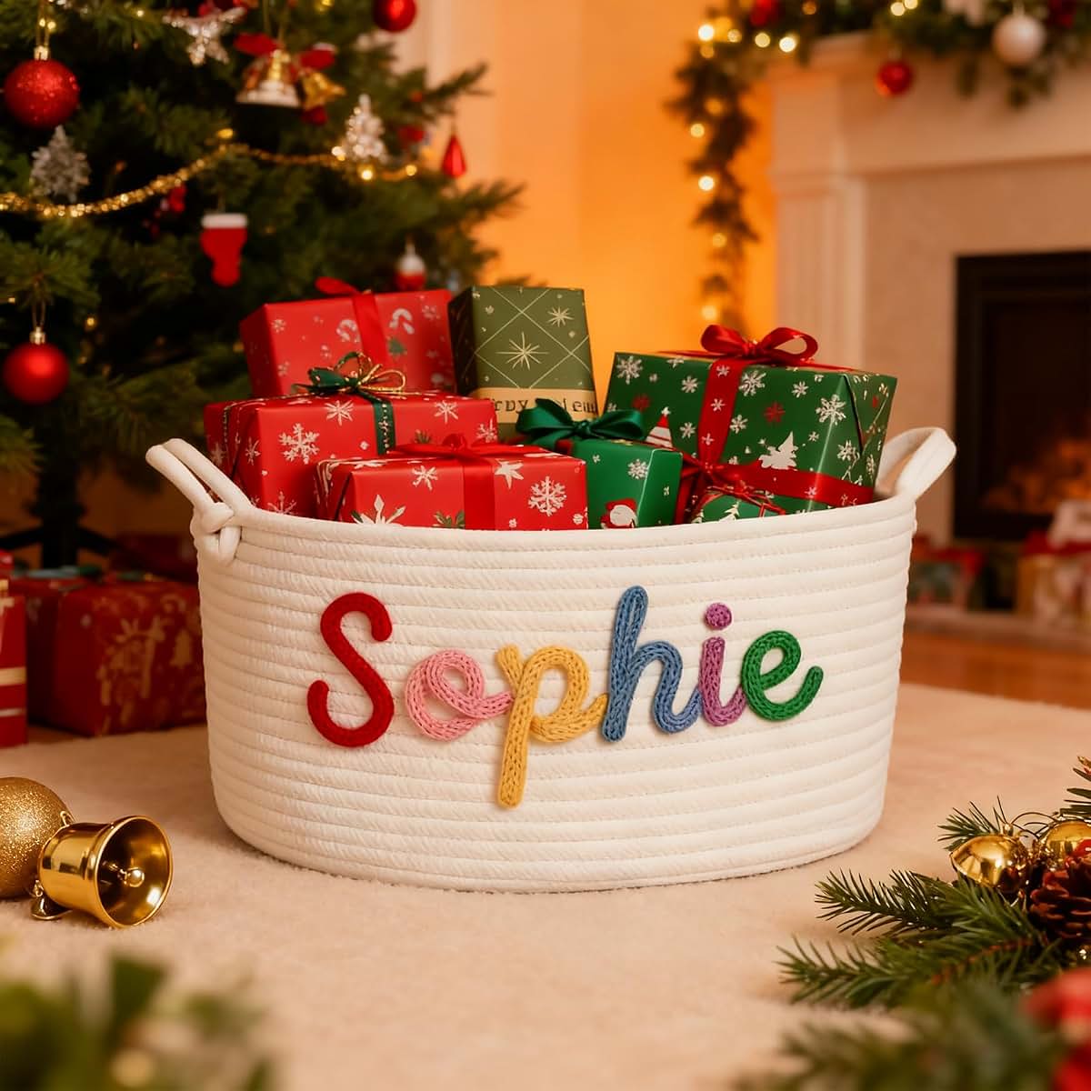 Delitic Personalized Baby Basket with Name Custom Baby Gifts Custom Cotton Rope Storage Bin for Newborn Keepsake