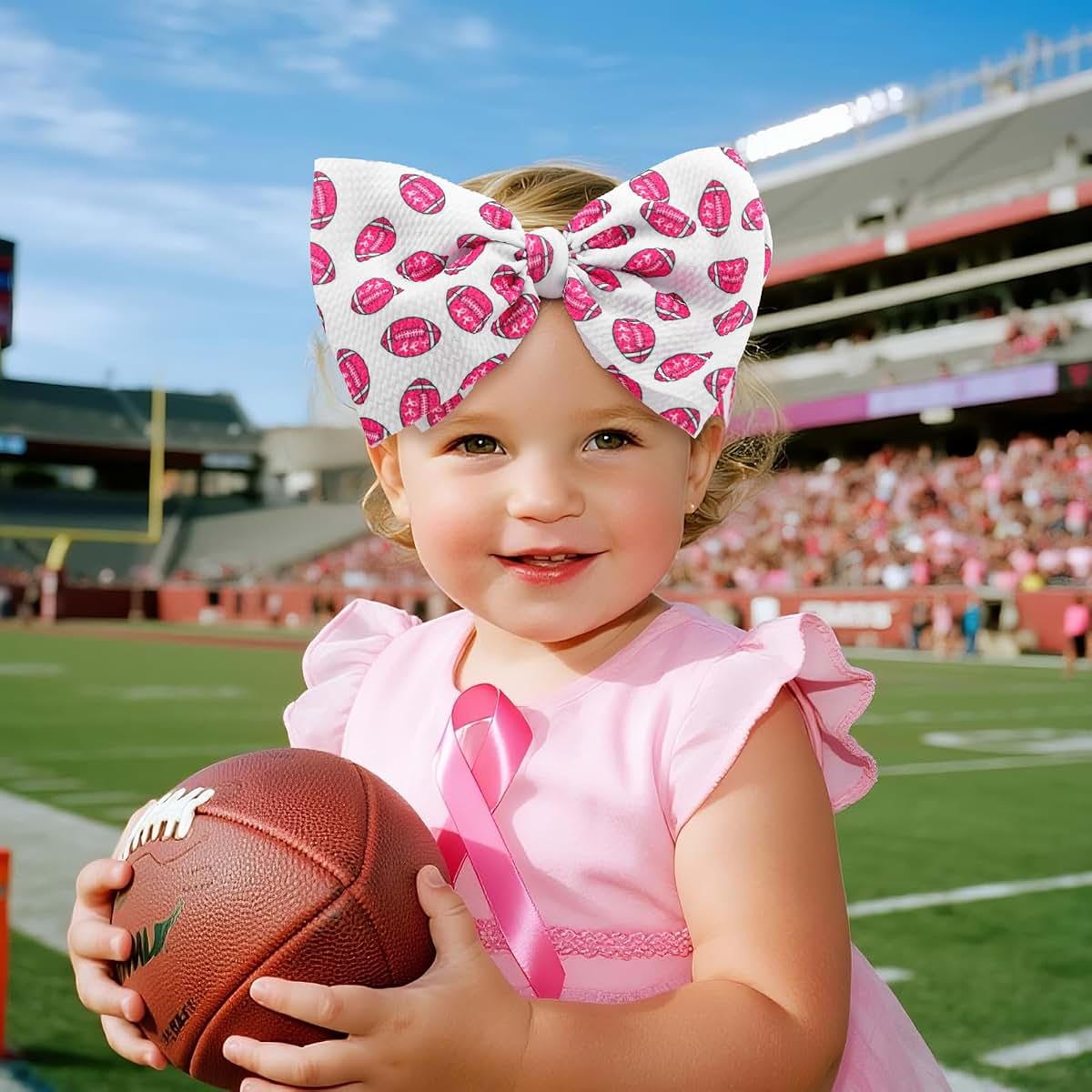 BabyOneStop Yanjie 7-Inch Pink Football Bow Headband For Infants