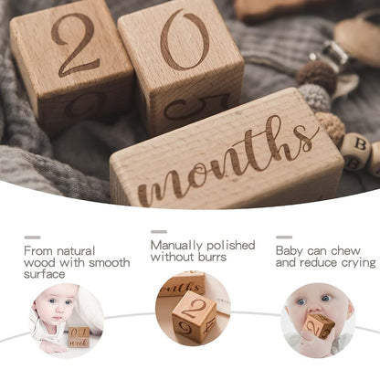 Mamimami Home Monthly Baby Milestone Blocks Set of 3 Wooden Photo Props