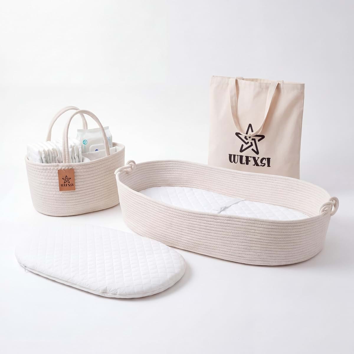 WLFXSI Baby Changing Basket with Diaper Caddy | Moses Basket for Newborn | Portable Changing Pad Table & Dresser Topper