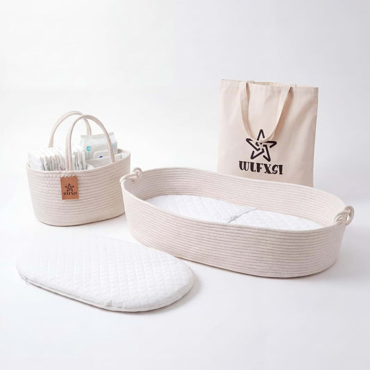 WLFXSI Baby Changing Basket with Diaper Caddy | Moses Basket for Newborn | Portable Changing Pad Table & Dresser Topper