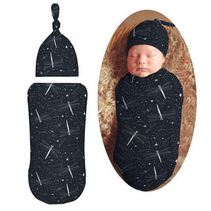 Muishi Dragonflies Swaddle Blanket and Hat Set for Newborns
