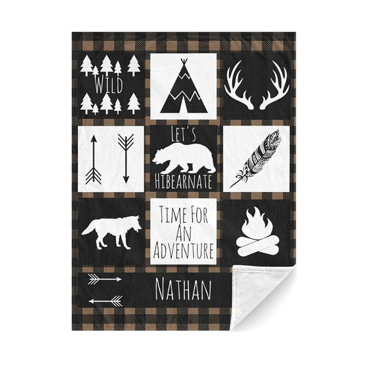 CADE Customize Baby Blanket for Boys Personalized Woodland Baby Blanket with Name Custom Gifts for Baby Shower