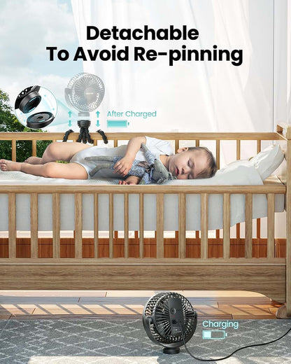 Mini Portable Stroller Fan with 360° Rotation and Rechargeable Battery