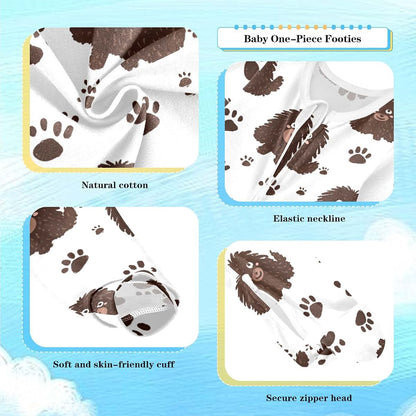 BabyOneStop Brown Poodle Print Cotton Footie Pajamas With Zip Front