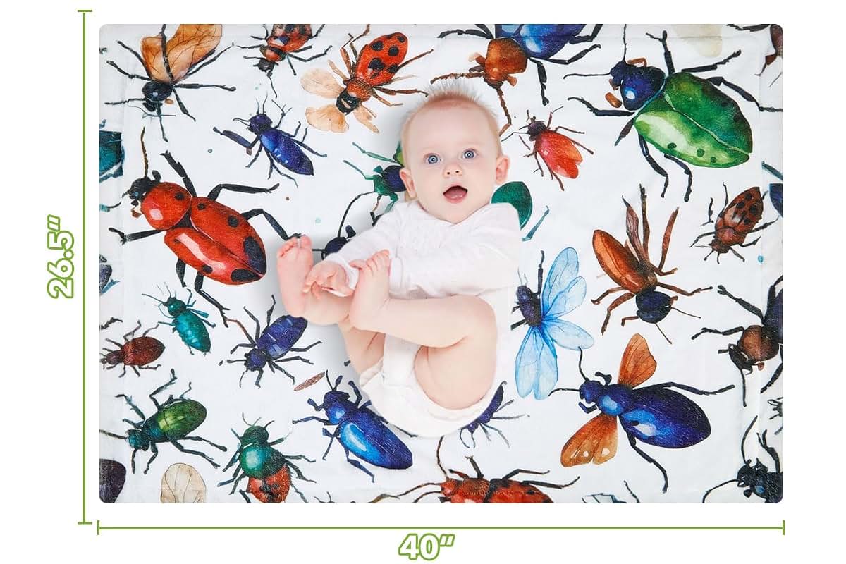 Bug Baby Blanket - Soft Fleece Minky Double Layer Newborn Toddler Blankie
