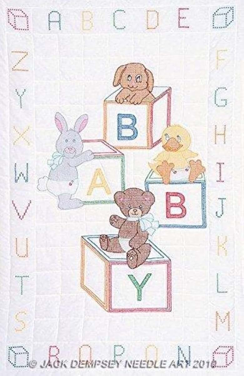 Jack Dempsey Needle Art Baby Blocks Crib Quilt Top