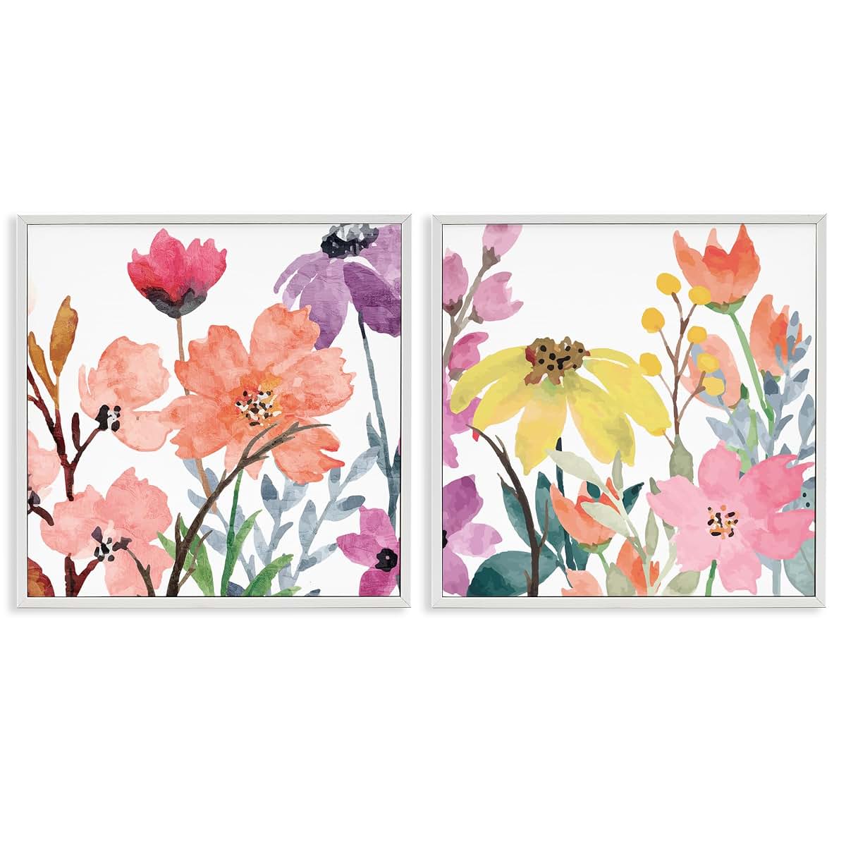 Stupell Industries Spring Florals On White 2pc Framed Giclee Art White 17 Inch