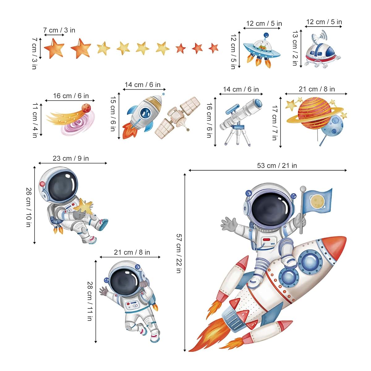 wondever Rocket Astronaut Wall Decals Planet Outer Space Wall Stickers (photo 4)