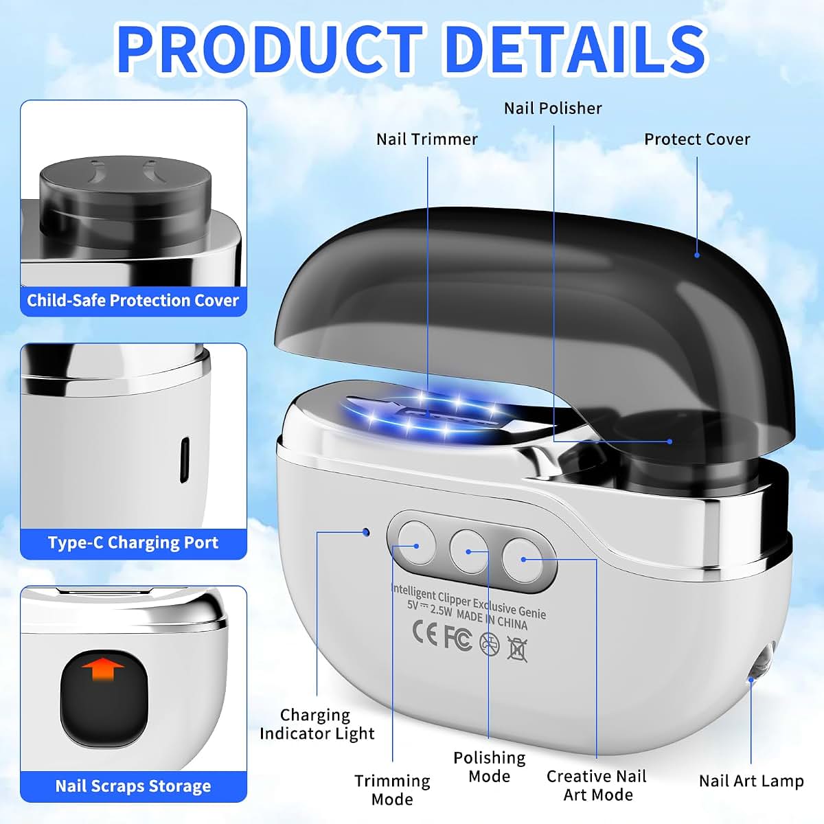 Miraiwatimo Electric Nail Clipper With 3 Speeds And Debris Collector