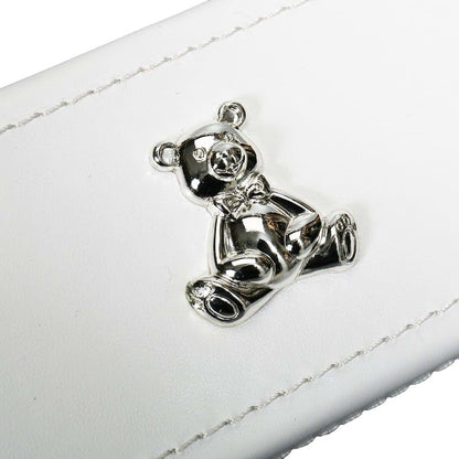 Modali Baby First Year Birth Certificate Keepsake Holder Fine Leather Box with Silver-Plated Bear Cub 9x3"