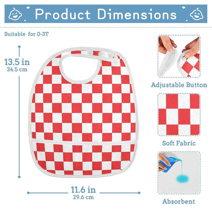 IHCVHQX Baby Feeding Bib with Catch-All Pocket and 3-Snap Closure, Red Checkered, 1 Pack