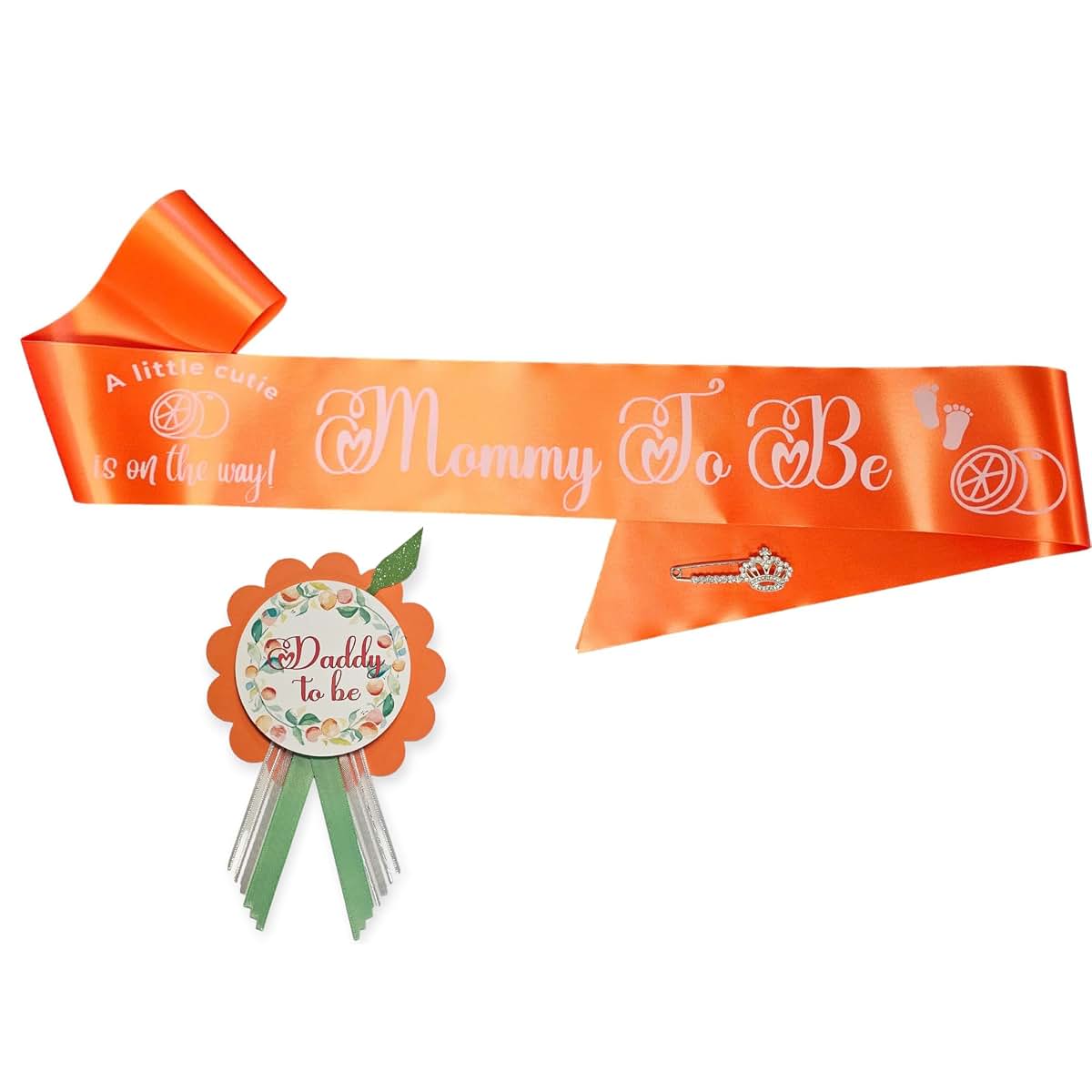 Amy's Bubbling Boutique Lil Little Cutie Baby Shower Gender Reveal Decorations Sash Pins Orange Party Sprinkle (ORANGE