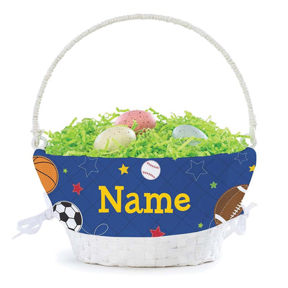 Personalized Planet Sports Personalized Easter Egg Basket with Handle and Custom Name | Blue Easter Basket Liners (photo 3)