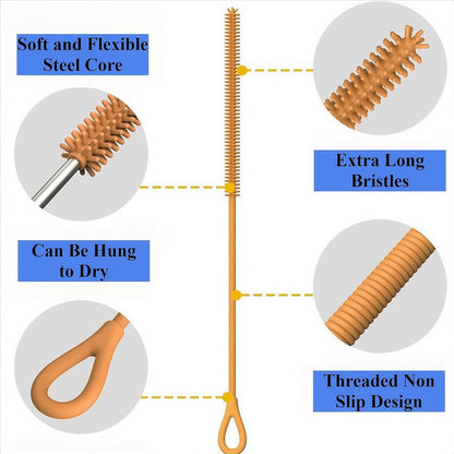 HXHKH 3Pcs Silicone Straw Cleaner Brush, Reusable Straw Brush Extra Long for Cleaning Metal Glass Smoothie Straws and (photo 3)