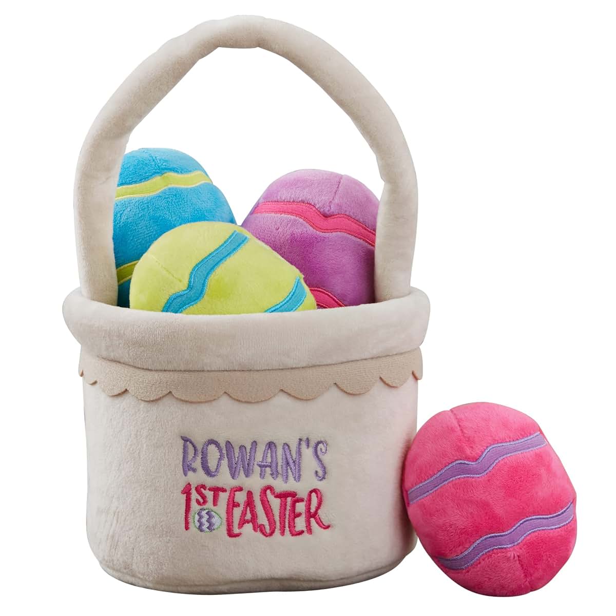 Personalization Universe My First Easter Personalized Plush Easter Basket with Plush Eggs – Custom Kids Easter Gift –