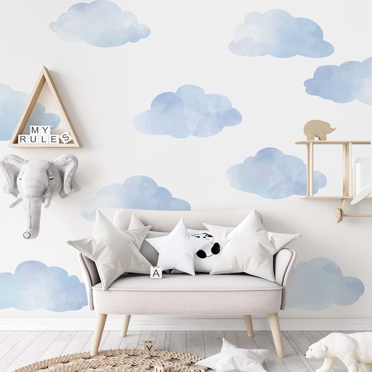Wall Dressed Up Large Blue Watercolor Cloud Wall Decals Set of 9 (photo 3)