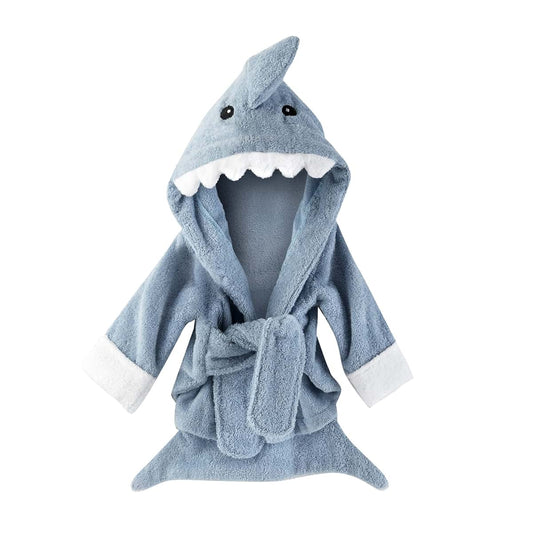 Baby Aspen Blue Boy's Baby Shark Hooded Towel/Newborn Terry Cotton Spa Bath Robe, Baby Beach Towel | Let The Fin Begin