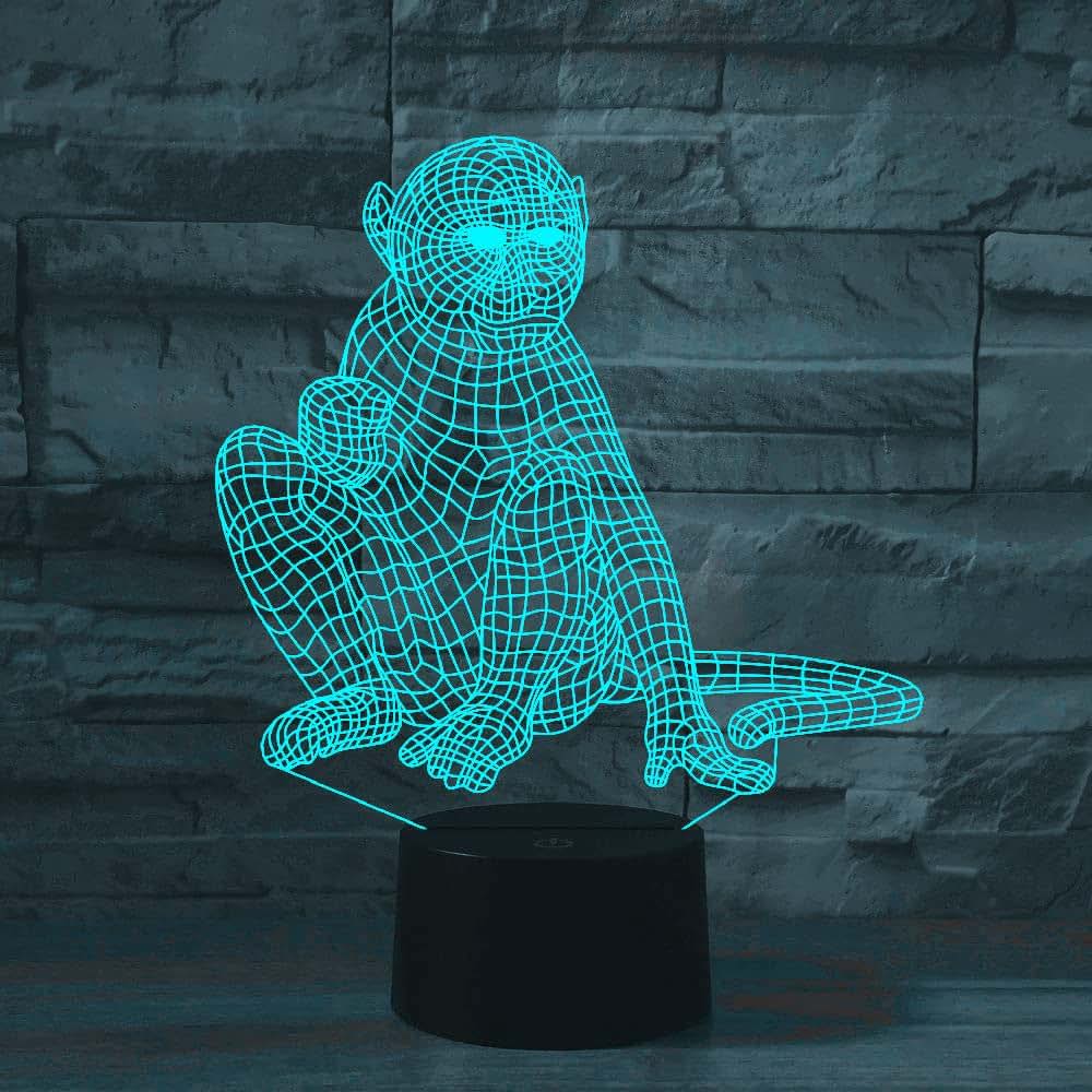 Jinnwell 3D Monkey Night Light Lamp Illusion 16 Color Changing Table Desk Decoration Lamps Acrylic Flat ABS Base USB (photo 4)