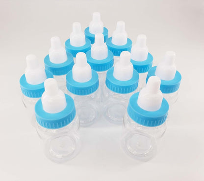 DCRAFTSUPPLY 24 Pcs Blue Mini Baby Bottle Fillable Baby shower Newborn baby Baptism for Girl Boy Birthday Party Décor