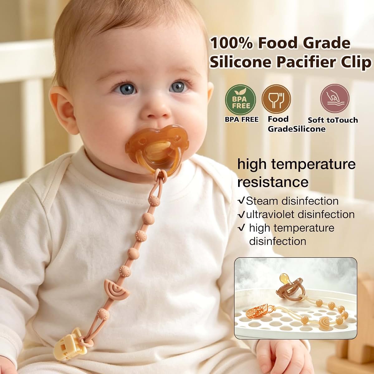 Boniboo Silicone Pacifier Clip Set - 4 Pack Rainbow Toy Holder (photo 2)
