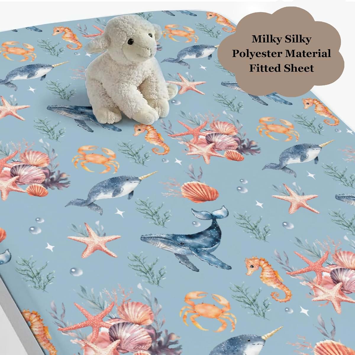 Wicbfdfv Watercolor Blue Whales Fitted Crib Sheet (photo 3)