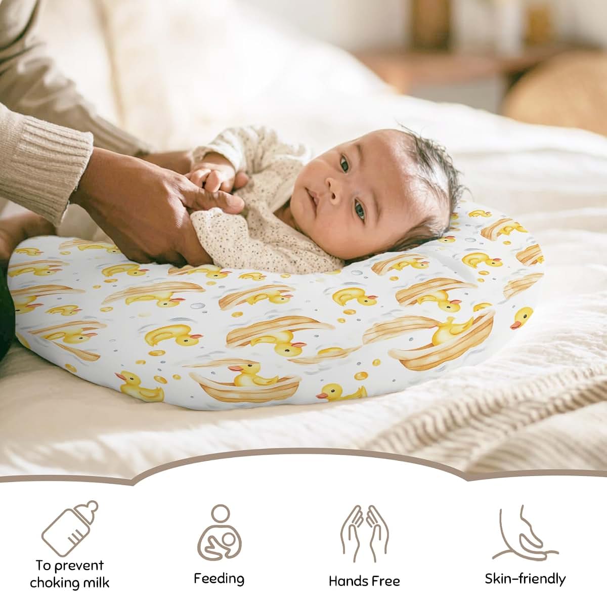 Wicbfdfv Cute Yellow Ducks Boats Nursing Pillow Cover (photo 2)