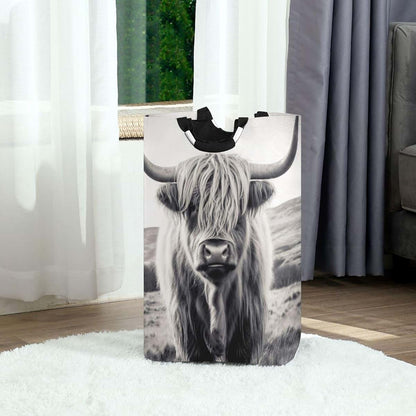 FLildon Highland Cow Collapsible Laundry Basket with Waterproof Oxford Lining and Soft Grip Handle