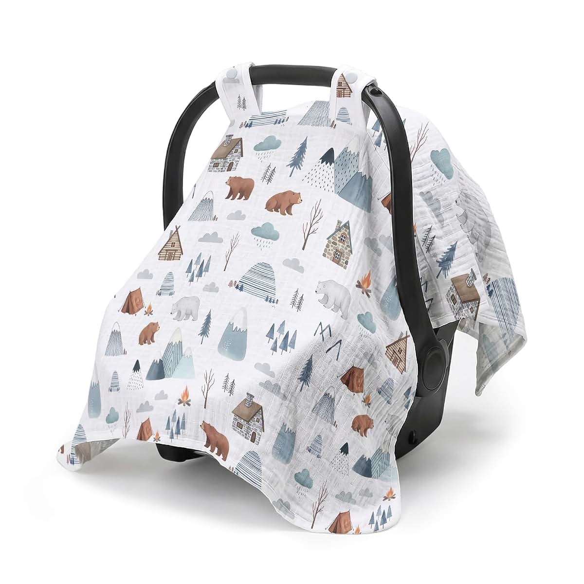 Muslin Cotton Car Seat Canopy Cover for Baby Boy or Girl