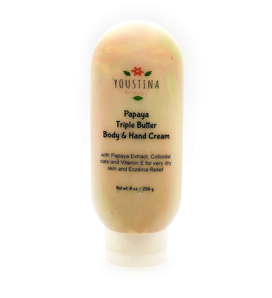 Papaya Triple Butter Body and Hand Cream 8 oz for Very Dry Skin and Eczema relief with Colloidal Oats and Papaya