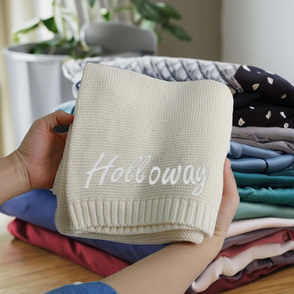 TTMIZA Personalized Baby Knit Blanket Custom Embroidered with Name for Newborn Baby Boy and Girl Nursery Blankets Gifts (photo 2)