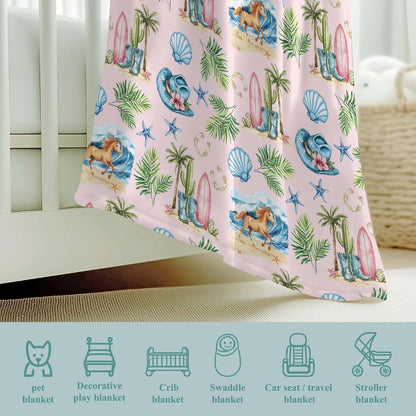Wicbfdfv Boho Summer Beach Surfboard Palm Trees Baby Blankets for Boy Girl Western Cowboy Hat Boot Horse Flannel Fluffy (photo 4)