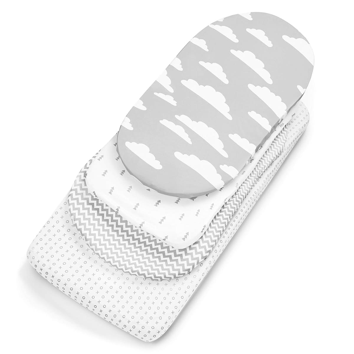 BaeBae Goods Premium Bassinet Fitted Sheet Set, 4 Pack Chevron Grey