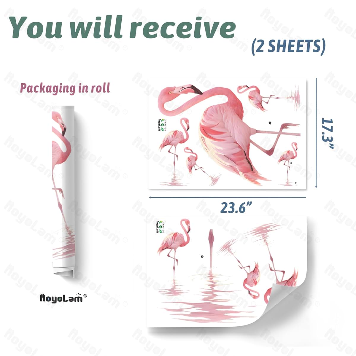 RoyoLam Pink Flamingo Bird Wall Decal, Removable PVC Vinyl Peel and Stick, 2 Sheets