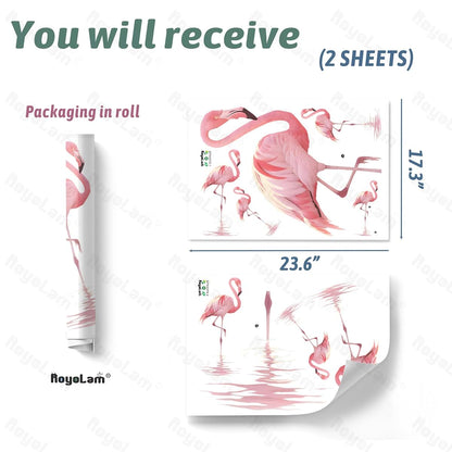 RoyoLam Pink Flamingo Bird Wall Decal, Removable PVC Vinyl Peel and Stick, 2 Sheets
