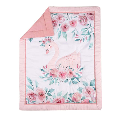 DFHB Pink Floral Swan Nursery Crib Quilt