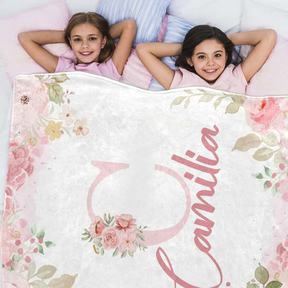 SBQMVGNZ Custom Baby Name Blankets for Girls Boys - Floral Monogram Pink Rose Personalized Fleece Throw Blanket, Gifts (photo 4)