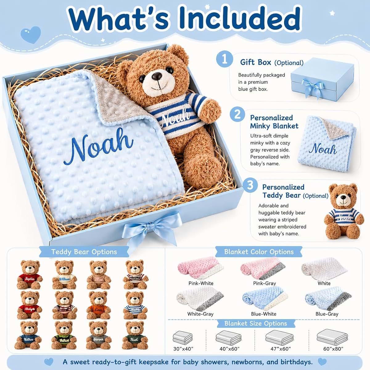 Duckbe Personalized Baby Blanket With Bear Set