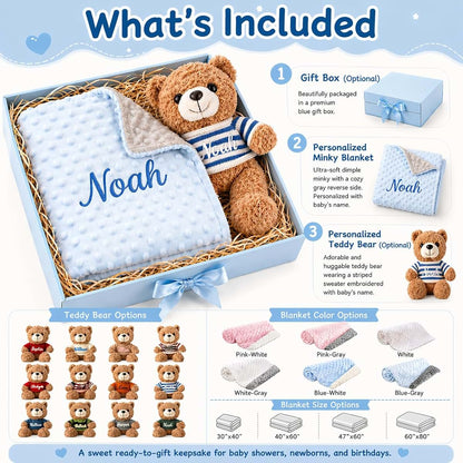 Duckbe Personalized Baby Blanket With Bear Set