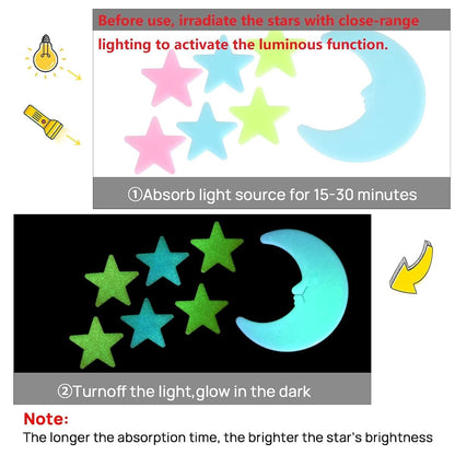 iFunLong Glow in The Dark Stars for Ceiling - 200pcs 3D Star Stickers & 6 Glowing Moons with Adhesive Pads, Ceiling (photo 3)