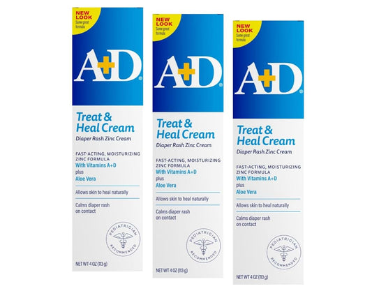 Pie Market Shopping A+D Diaper Rash Cream Zinc Oxide, 4 Ounces each (Pack of 3)
