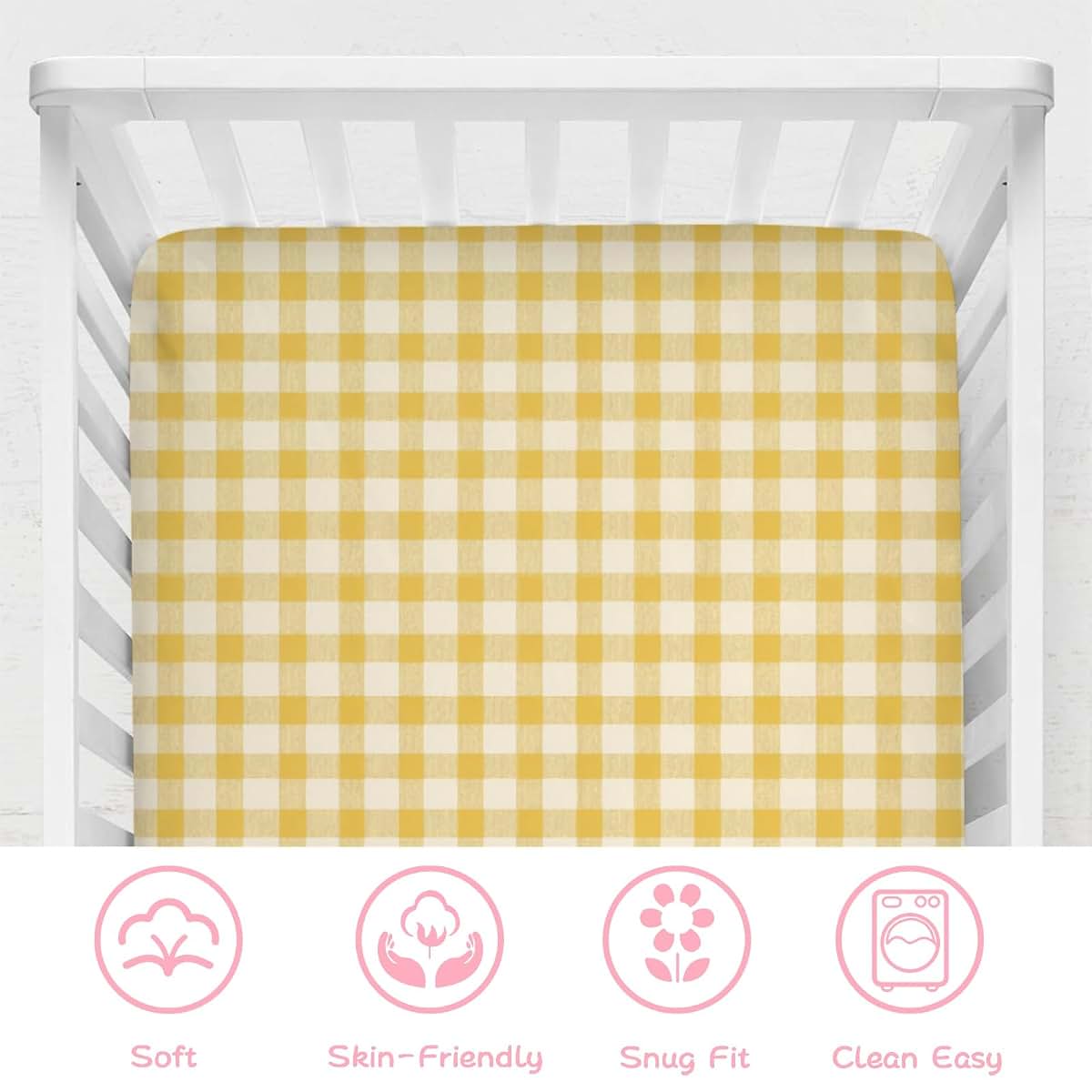 Dpjkevw Yellow And White Checkered Fitted Crib Sheet (photo 3)