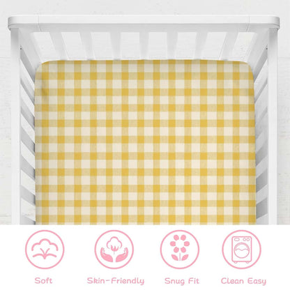 Dpjkevw Yellow And White Checkered Fitted Crib Sheet (photo 3)