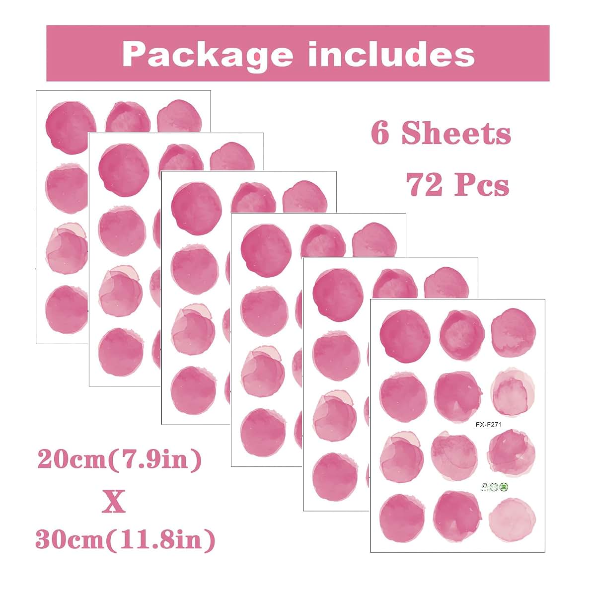 sacinora 72 Pcs Rose Red Polka Dots Wall Stickers, 6 Sheets Vinyl Peel and Stick Decals for Nursery