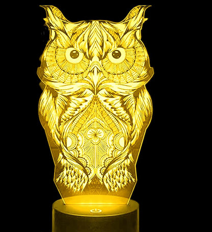 Jinnwell 3D Owl Night Light Lamp Illusion 7 Color Changing Touch Switch Table Desk Decoration Lamps Acrylic Flat ABS