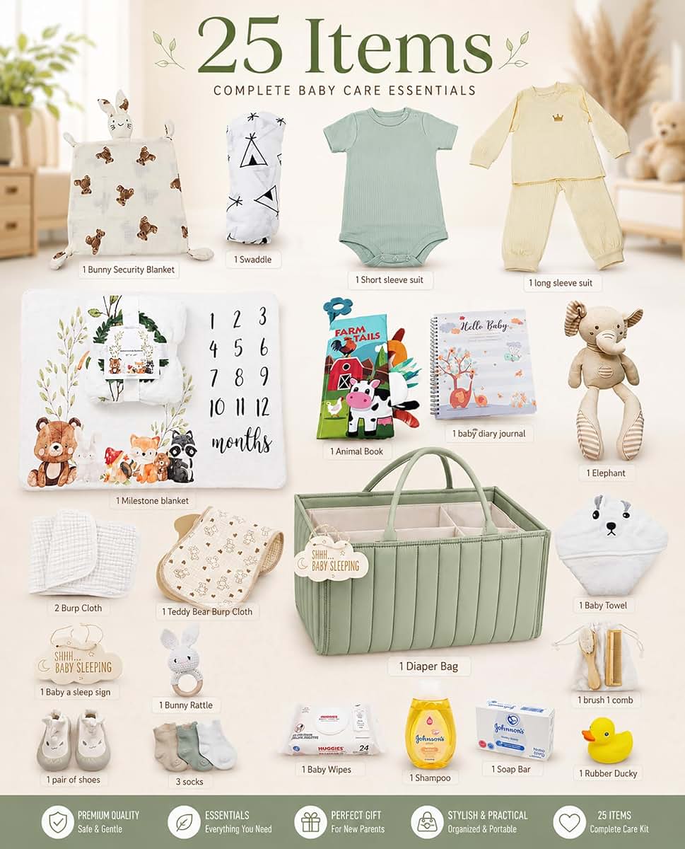 Beyond The Box 25-Piece Newborn Gift Basket With Diaper Caddy And Milestone Blanket (photo 2)
