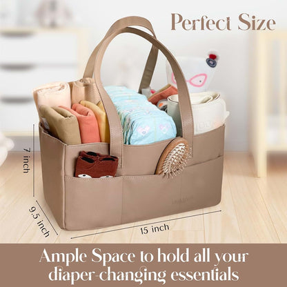Uniklook Baby Diaper Caddy, Vegan Leather Nursery Storage Organizer with 5 Compartments
